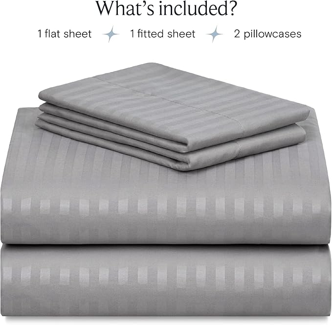 LuxClub Striped Sheets, 4 PC Striped Bed Sheets Twin Size for-Boys-and-Girls-Deep Pockets 18" Eco Friendly Wrinkle Free-Kids-Fitted Sheets Machine Washable Hotel Bedding (Twin, Light Grey) - LeafyLoom