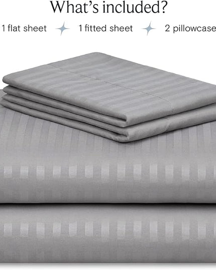 LuxClub Striped Sheets, 4 PC Striped Bed Sheets Twin Size, Deep Pockets 18" Eco Friendly Wrinkle Free-Kids-Fitted Sheets Machine Washable Hotel Bedding (Twin XL, Light Grey) - LeafyLoom