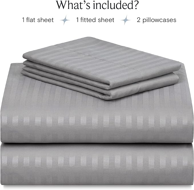 LuxClub Striped Sheets, 4 PC Striped Bed Sheets Twin Size, Deep Pockets 18" Eco Friendly Wrinkle Free-Kids-Fitted Sheets Machine Washable Hotel Bedding (Twin XL, Light Grey) - LeafyLoom