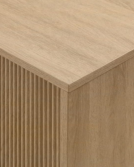 Walker Edison Walton Modern Fluted-Door Low Stand for TVs up to 65 Inches, 58 Inch, Coastal Oak - LeafyLoom