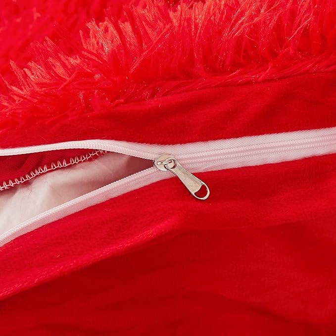 Fluffy Red comforters Cover twin size - Ultra Soft Plush red bedding Sets 2 Pieces (1 faux fur comforter Cover + 1 fuzzy pillow case) girls shaggy red twin bed set (Red, Twin) - LeafyLoom