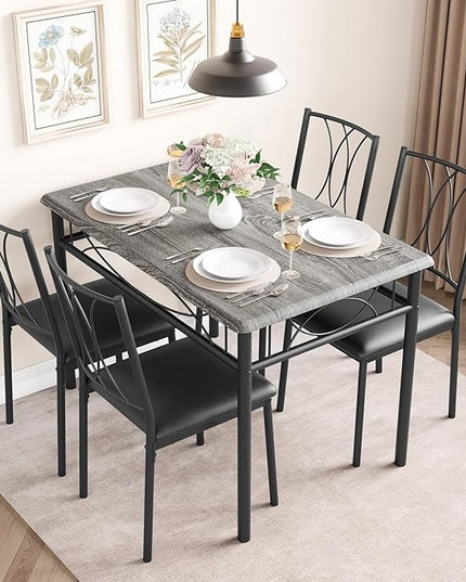 Dining Table Set, 5 Piece Dining Table set for 4, Rectangle Kitchen Table Set with 4 Upholstered Chairs, Dining Table Set for Small Space, Apartment, Retro Gray - LeafyLoom