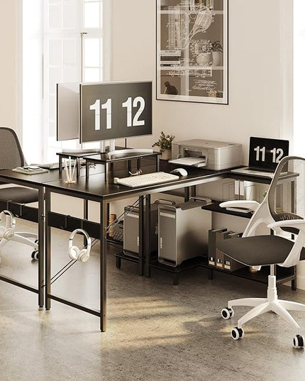 KKL 51 Inch L Shaped Computer Desk with Storage Shelves, Corner Desk with Monitor Stand for Small Space, Modern Simple Writing Study Table for Home Office, Black - LeafyLoom