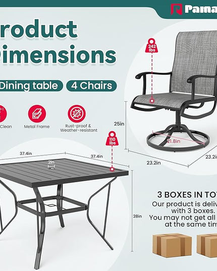 Pamapic 5 Pieces Patio Dining Set, Outdoor Dining Set All-Weather for Backyard Poolside Garden Deck, Modern Outdoor Table and Chairs Set with 4 Textilene Swivel Chairs,Gray - LeafyLoom
