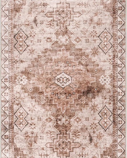 nuLOOM Dorota Machine Washable Geometric Medallion Ultra Thin Runner Rug, 2' 6" x 8', Beige - LeafyLoom