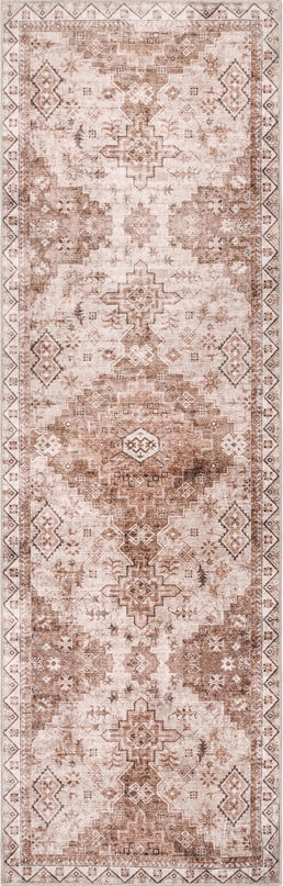 nuLOOM Dorota Machine Washable Geometric Medallion Ultra Thin Runner Rug, 2' 6" x 8', Beige - LeafyLoom