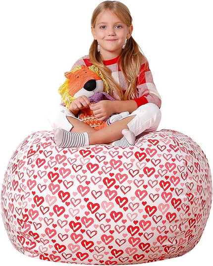 Aubliss Stuffed Animal Bean Bag Storage Chair, Beanbag Covers Only for Organizing Plush Toys, Turns into Bean Bag Seat for Kids When Filled, Medium 32"-Canvas Pattern Heart - LeafyLoom