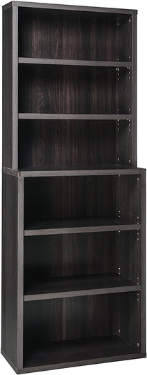 ClosetMaid Bookshelf Tiers, Adjustable Shelves, Tall Bookcase Sturdy Wood with Closed Back Panel, Black Walnut Finish, 6-Shelf Hutch - LeafyLoom