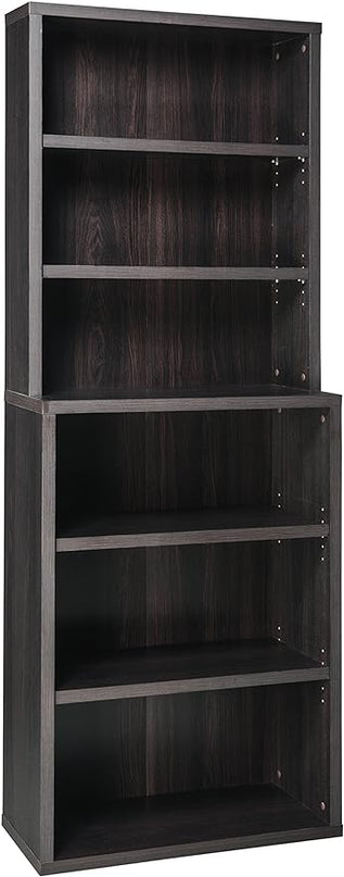 ClosetMaid Bookshelf Tiers, Adjustable Shelves, Tall Bookcase Sturdy Wood with Closed Back Panel, Black Walnut Finish, 6-Shelf Hutch - LeafyLoom