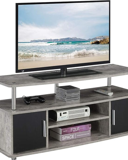 Convenience Concepts Designs2Go Monterey TV Stand with Cabinets and Shelves, Faux Birch/Black - LeafyLoom