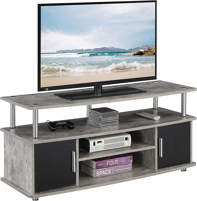 Convenience Concepts Designs2Go Monterey TV Stand with Cabinets and Shelves, Faux Birch/Black - LeafyLoom