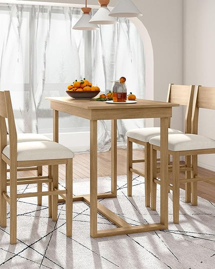 Farmhouse Style Counter Height Minimalism 1 Rectangular 4 Chairs, Easy Clean & Assembly, Room, Kitchen, Small Place, 5 Piece Dining Table Set, Brown 29 - LeafyLoom
