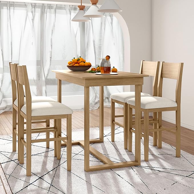 Farmhouse Style Counter Height Minimalism 1 Rectangular 4 Chairs, Easy Clean & Assembly, Room, Kitchen, Small Place, 5 Piece Dining Table Set, Brown 29 - LeafyLoom
