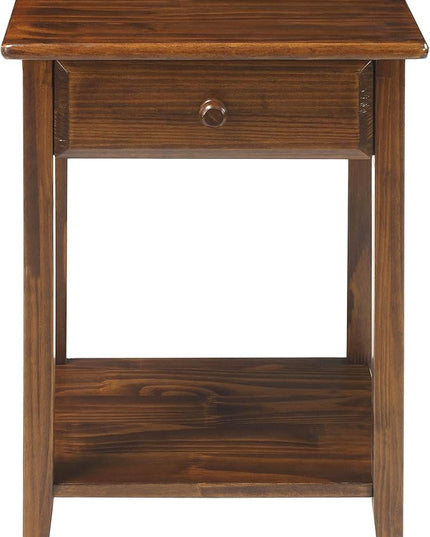 Casual Home Night Owl Nightstand with USB Ports-Warm Brown - LeafyLoom