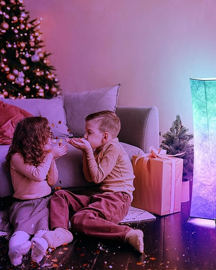 chiphy Floor Lamp, 39" Dimmable Standing Lamp, 7 Colors Changing LED Bulbs and White Fabric Lampshade, Remote Control, Modern Lamp for Bedroom, Living Room, Kids Room and Play Room - LeafyLoom