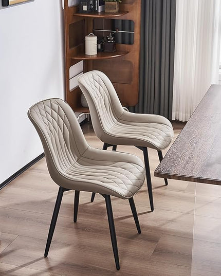 YOUNIKE Khaki Dining Chairs set of 2 with High Backs Mid Century Modern Kitchen & Dining Room Chairs PU Faux Leather Upholstered sillas de comedor Comfortable Large Padded Accent Chair with Metal Legs - LeafyLoom