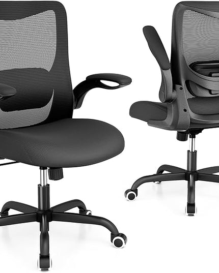 Office Chair, Ergonomic Desk Chair with Adjustable Lumbar Support and Flip up Armrest, Breathable Mesh Computer Chair for Home Office, Black - LeafyLoom