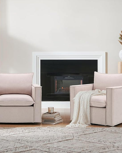 Swivel Accent Chair, 34 Inches Wide Upholstered Arm Chair with Plump Back Pillow, Modern Sofa Living Room Chair for Bedroom, Corner, Reading Nook-Camel - LeafyLoom