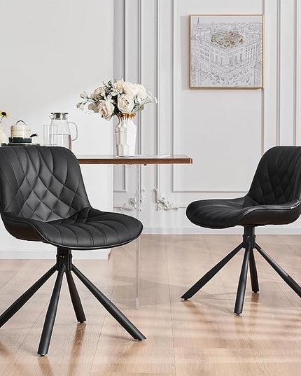 YOUNUOKE Upholstered Dining Chairs Set of 2 Comfortable Mid Century Modern Kitchen Chair with Sturdy Metal Legs Faux Leather Dinner Chairs for Kitchen Dining Room, Black - LeafyLoom