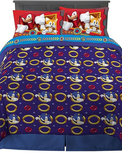 Franco Kids Bedding Super Soft Comforter and Sheet Set, 5 Piece Full Size, Sonic The Hedgehog, Anime - LeafyLoom