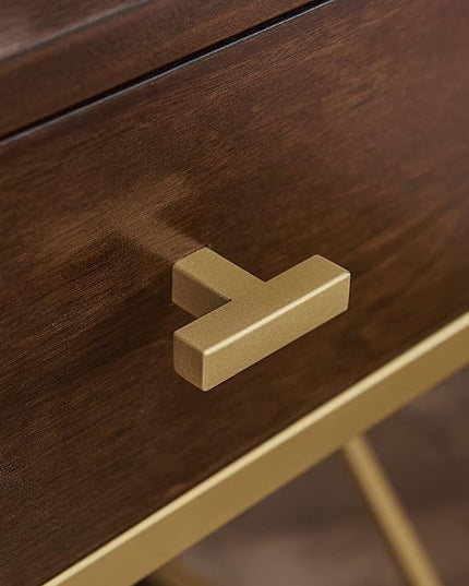 Leick Home 9069-WA One Drawer Nightstand Side Table Contemporary Modern USB-C Fast Charging Station A/C USB Charging Port Integrated Durable Solid Metal Wood Living Room Bedroom Office Walnut and Gold - LeafyLoom