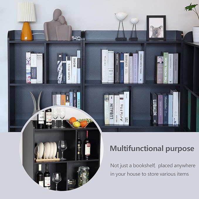 Book Shelf with Back Panel Stability 5 Cube Bookcase Multifunctional Cube Storage Organizer Shelf for Bedroom Living Room Office Closet School in Black with 23.62''W - LeafyLoom