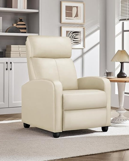 Yaheetech Recliner Chair PU Leather Recliner Sofa Home Theater Seating Adjustable Modern Single Reclining Chair Sofa with Pocket Spring Living Room Bedroom Beige - LeafyLoom