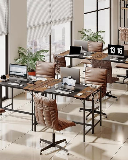 HOOBRO Computer Desk, Home Office Desk with Power Outlet, Modern Study Writing Desk with 3 Hooks for Study Room, Home Office, Sturdy and Stable, Easy to Assemble, Rustic Brown and Black BF41UDN01 - LeafyLoom