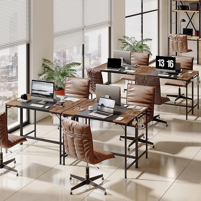 HOOBRO Computer Desk, Home Office Desk with Power Outlet, Modern Study Writing Desk with 3 Hooks for Study Room, Home Office, Sturdy and Stable, Easy to Assemble, Rustic Brown and Black BF41UDN01 - LeafyLoom