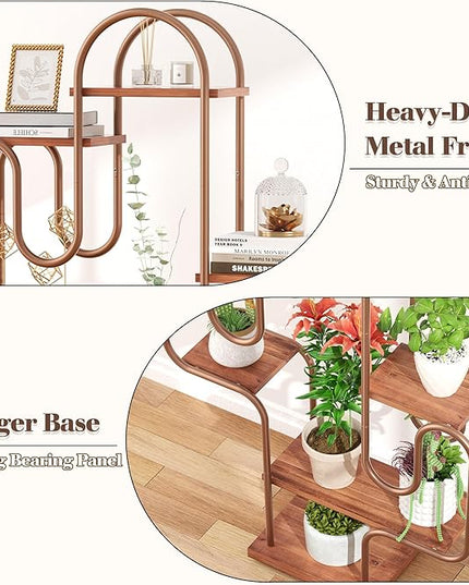 Allinside Cactus Corner Bookshelf, 6 Tiers Multipurpose Plant Stand, Heavy-Duty Metal Corner Shelf, Creative Tall Display Rack, Rustic Bookcase for Living Room, Bedroom, Home Office and Balcony - LeafyLoom