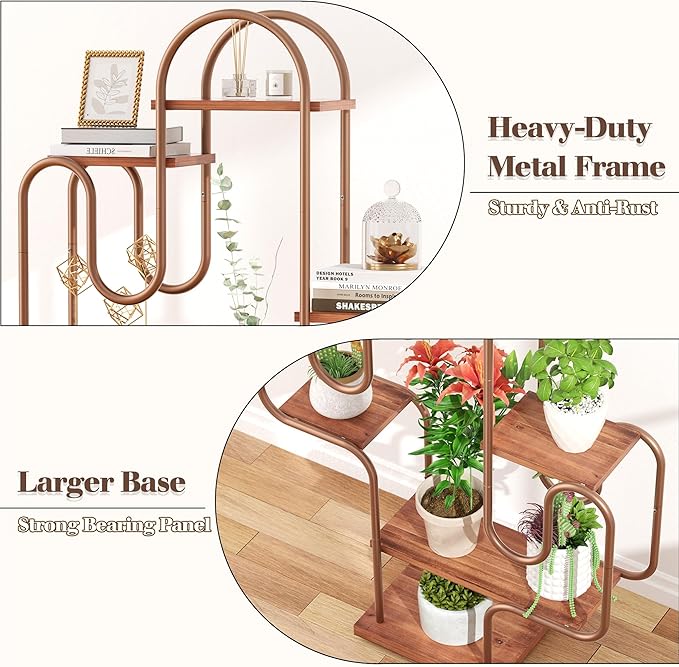 Allinside Cactus Corner Bookshelf, 6 Tiers Multipurpose Plant Stand, Heavy-Duty Metal Corner Shelf, Creative Tall Display Rack, Rustic Bookcase for Living Room, Bedroom, Home Office and Balcony - LeafyLoom