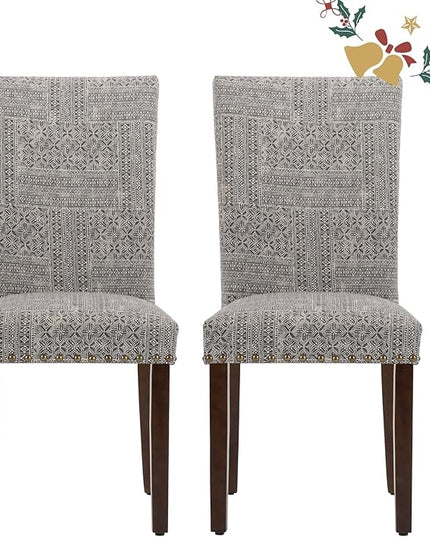 Parsons Dining Chairs Set of 2, Upholstered Nailhead Dining Room Kitchen Side Chair with Thick Cushions and Wood Legs, Black/White - LeafyLoom
