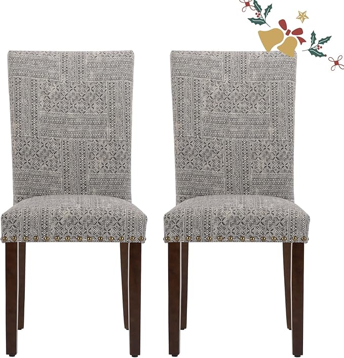 Parsons Dining Chairs Set of 2, Upholstered Nailhead Dining Room Kitchen Side Chair with Thick Cushions and Wood Legs, Black/White - LeafyLoom
