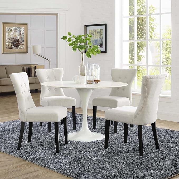 Modway Silhouette Modern Tufted Upholstered Fabric Parsons Four Dining Chairs in Beige - LeafyLoom