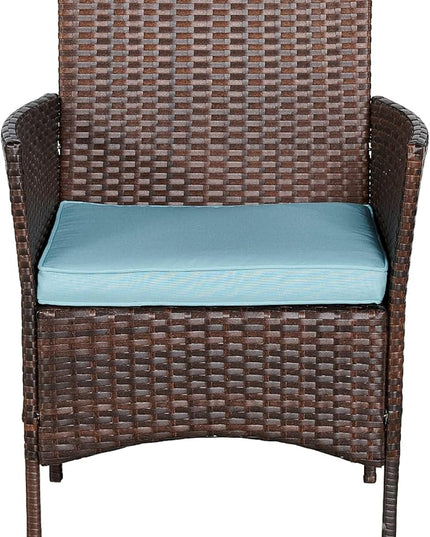BTEXPERT Space Saving Outdoor Wicker Conversation 3 Piece Bistro Set Garden Patio Yard Porch Furniture Pe Rattan Two Chairs Cushions Side Storage Table Brown/Aqua Blue, OneSize - LeafyLoom