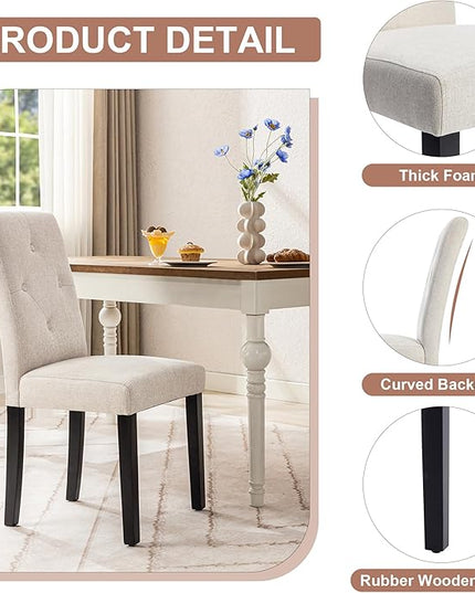VECELO Upholstered Dining Chairs Set of 4 Modern Fabric and Solid Wood Legs & High Back, Parsons for Kitchen/Living Room-Beige - LeafyLoom