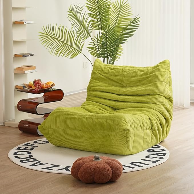 N&V Fireside Chair, Mid Century Armless Floor Sofa, Soft Premium Corduroy Floor Lounge Chair, Foam Sofa Accent Chair for Living Room Bedroom and Office Lime - LeafyLoom