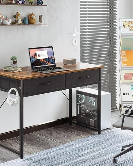 ODK 40 Inch Small Desk with Fabric Drawers- for Bedroom, Vanity Desk with Storage, Home Office Computer Desk for Small Spaces, Modern Work Writing Study Table, Vintage - LeafyLoom