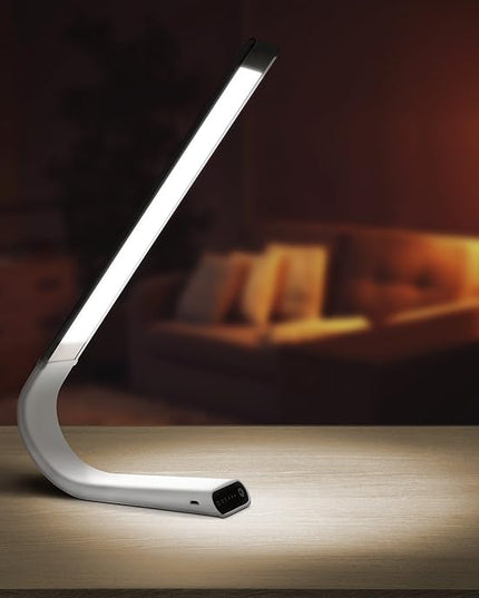 Luxe Cordless Eye Friendly LED Desk Lamp, USB Rechargeable up to 40 Hours of Continuous Light, Touch Control 6 Brightness Levels 3 Light Modes 360° Adjustable Modern Design Portable (Silver) (Silver) - LeafyLoom