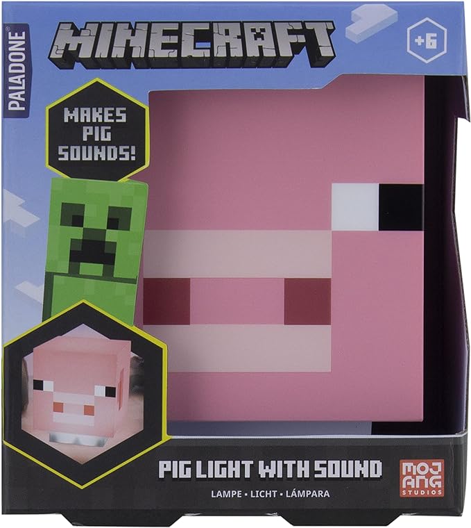 Paladone Minecraft Pig Light with Sound, Handheld Night Light & Fun Minecraft Toy for Kids, Minecraft Room Decor - LeafyLoom
