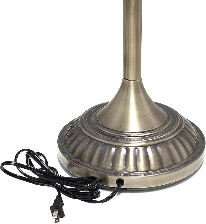 Elegant Designs LF2001-ABS 1 Light Torchiere Marbleized White Glass Shade Floor Lamp, Antique Brass - LeafyLoom