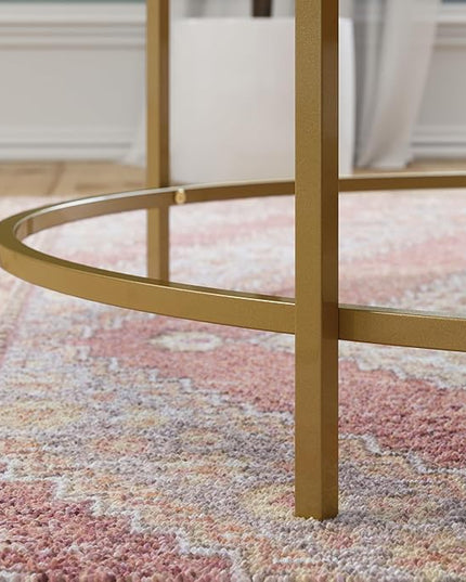 Sauder International Lux Coffee Table, L: 35.98" x W: 35.98" x H: 16.69", Sindoori Mango - LeafyLoom