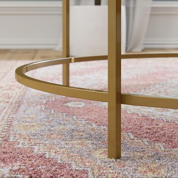 Sauder International Lux Coffee Table, L: 35.98" x W: 35.98" x H: 16.69", Sindoori Mango - LeafyLoom