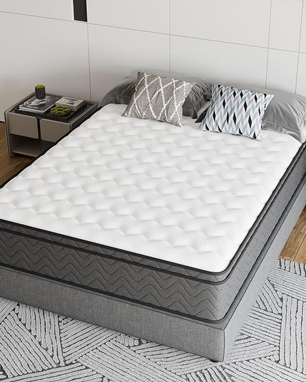 Full Mattress, 12 Inch Innerspring Hybrid Mattress in a Box, Individually Pocket Coils for Motion Isolation & Cool Sleep, Queen Bed for Back Pain,CertiPUR-US,100 Nights Trial - LeafyLoom