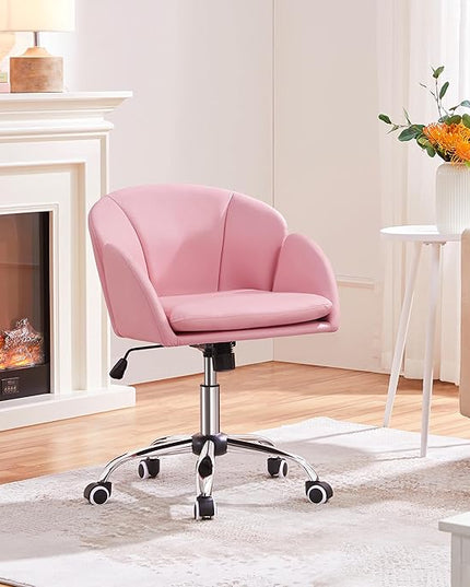 Yaheetech Cute Petal Desk Chair Home Office Chair Swivel Upholstered Leather Desk Chair Makeup Vanity Chair with Armrests for Bedroom Modern Computer Rolling Chair for Women Simple Pink - LeafyLoom