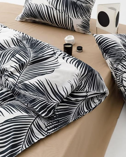 Black Leaves Comforter Cal King Black and White Palm Leaf Printed Comforter Set Modern Boho Black Tropical Botanical Leaves Bed Quilt Women Men Soft Floral Palm Black California King Comforter - LeafyLoom