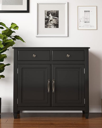 SIMPLIHOME Connaught SOLID WOOD 40 inch Wide Traditional Entryway Storage Cabinet in Black for the Living Room, Entryway and Family Room - LeafyLoom