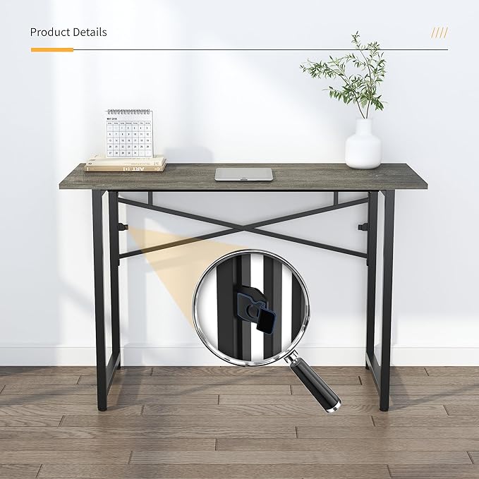 47 inch Folding Desk, Writing Gaming Computer Camping Table, No Assembly Required Home Office Desk, Black Oak - LeafyLoom