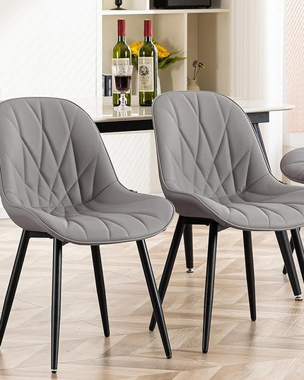 YOUNIKE Dining Chairs Set of 2, Grey Comfy Padded Kitchen Chairs, Armless Modern Faux Leather Upholstered Dining Room Chairs, Elegant Dinning Chairs Side Chairs, Loads up to 300LBS - LeafyLoom