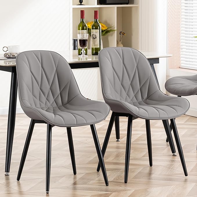 YOUNIKE Dining Chairs Set of 2, Grey Comfy Padded Kitchen Chairs, Armless Modern Faux Leather Upholstered Dining Room Chairs, Elegant Dinning Chairs Side Chairs, Loads up to 300LBS - LeafyLoom